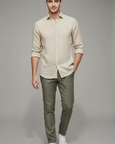 mazhki riza bezhova 100 len slim fit mazhki riza bezhova 100 len slim fit